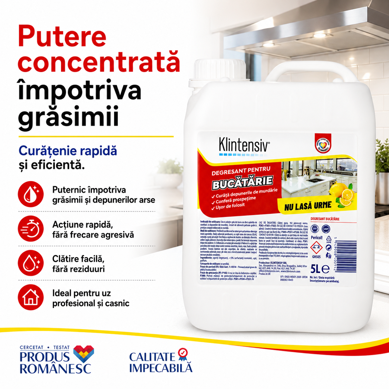 Klintensiv degresant profesional pentru curățare rapidă bucătărie fără urme și reziduuri