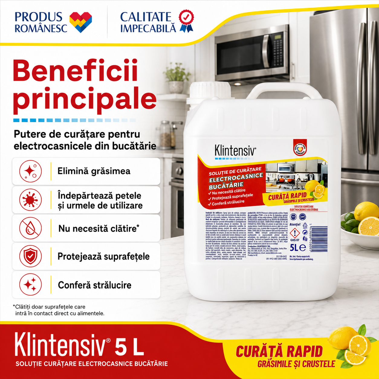 Spray curățare electrocasnice Klintensiv pentru inox crom sticlă plastic și email modern