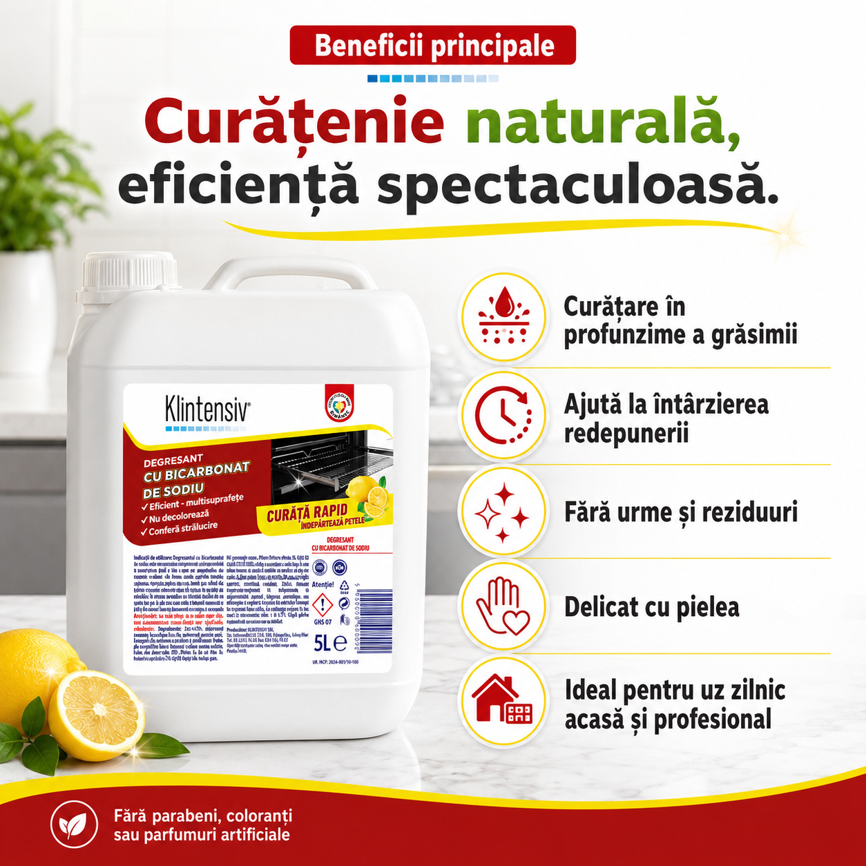Degresant Klintensiv cu bicarbonat pentru blaturi hote plite cuptoare chiuvete și filtre metalice