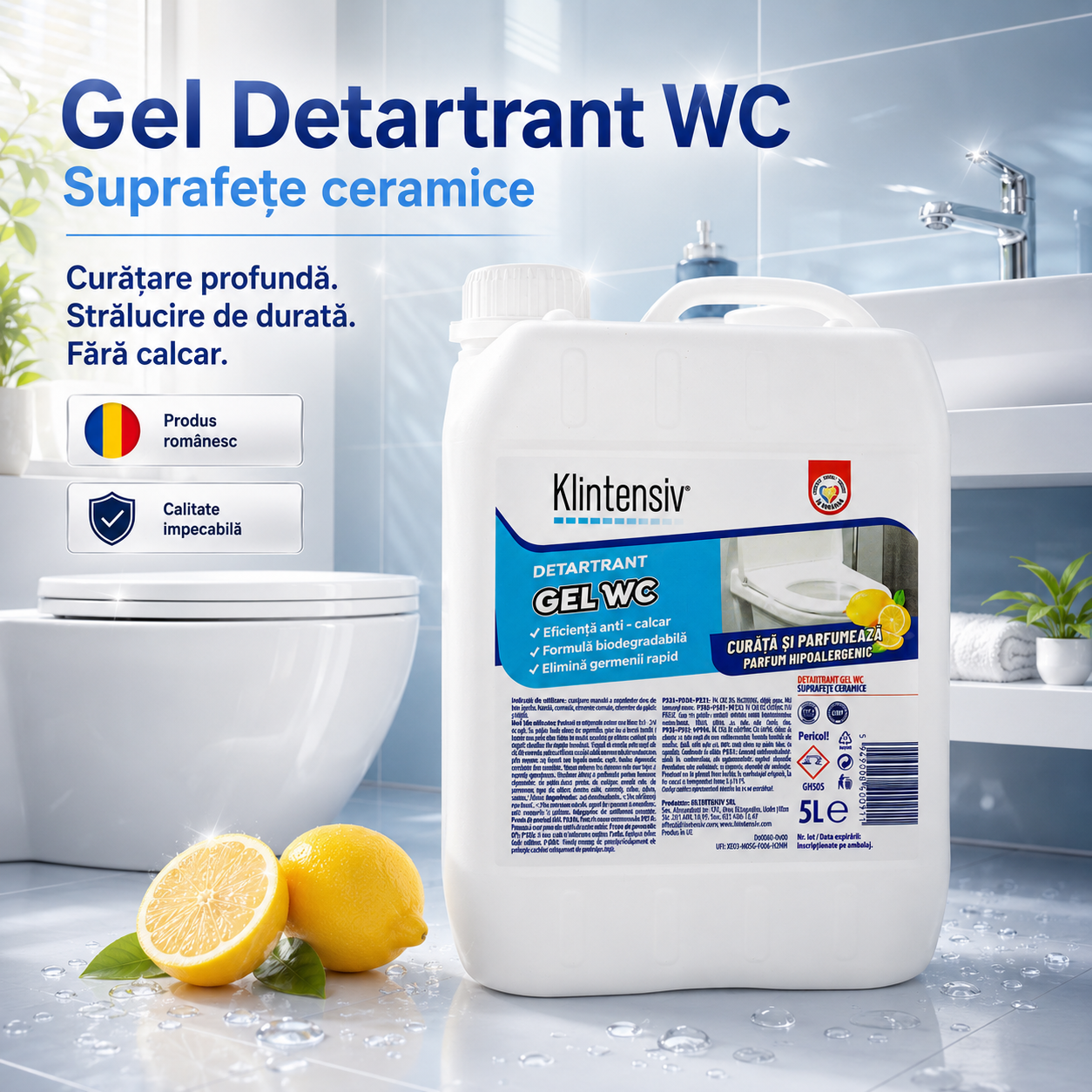 Klintensiv gel detartrant pentru calcar urme de apă murdărie și pete persistente