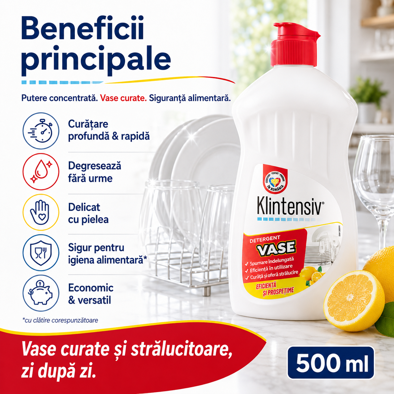 Detergent de vase Klintensiv degresare rapidă fără urme și fără peliculă