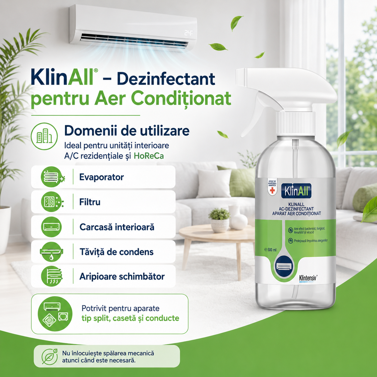 KlinAll Klintensiv dezinfectant A C cu acțiune bactericidă fungicidă levuricidă micobactericidă și virucidă