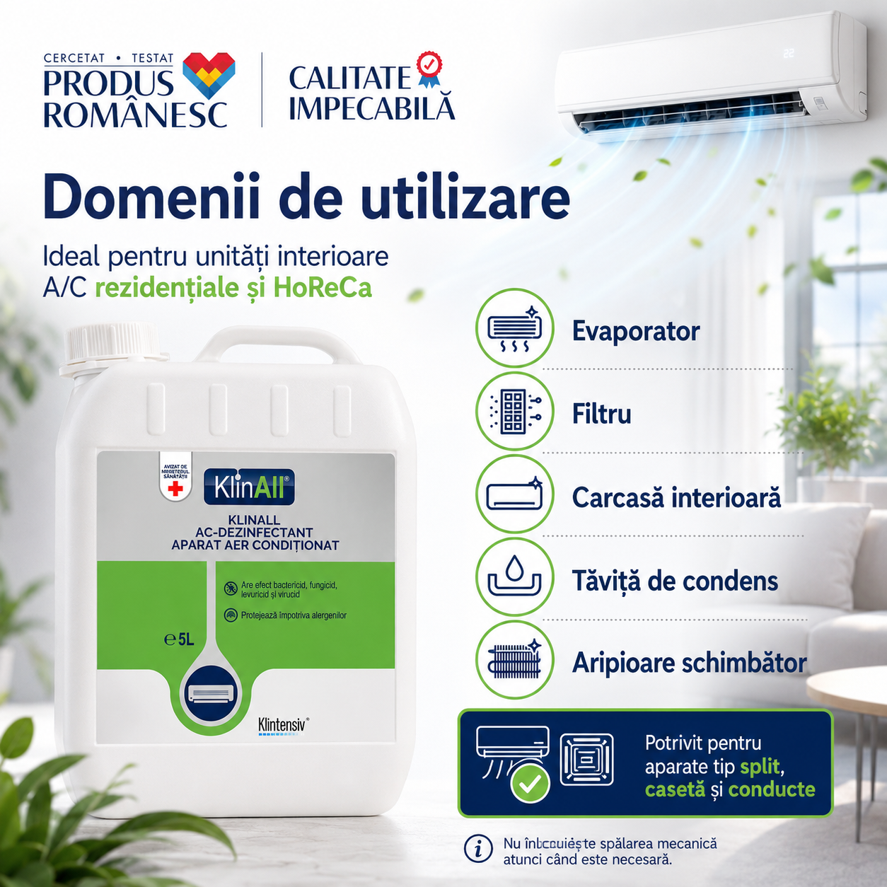 KlinAll Klintensiv dezinfectant A C cu acțiune bactericidă fungicidă levuricidă micobactericidă și virucidă