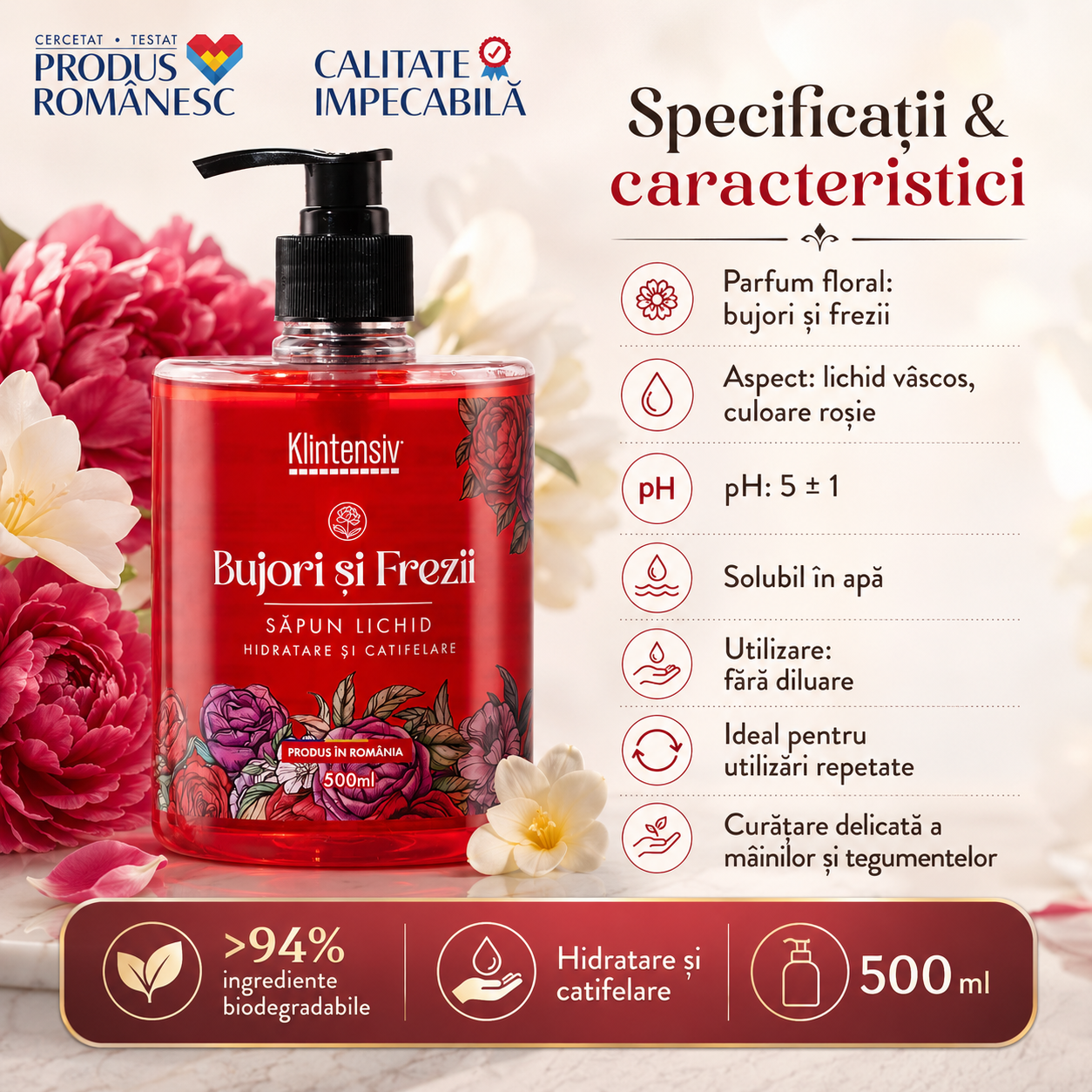Săpun lichid Klintensiv cu ingrediente biodegradabile spumă fină și efect emolient