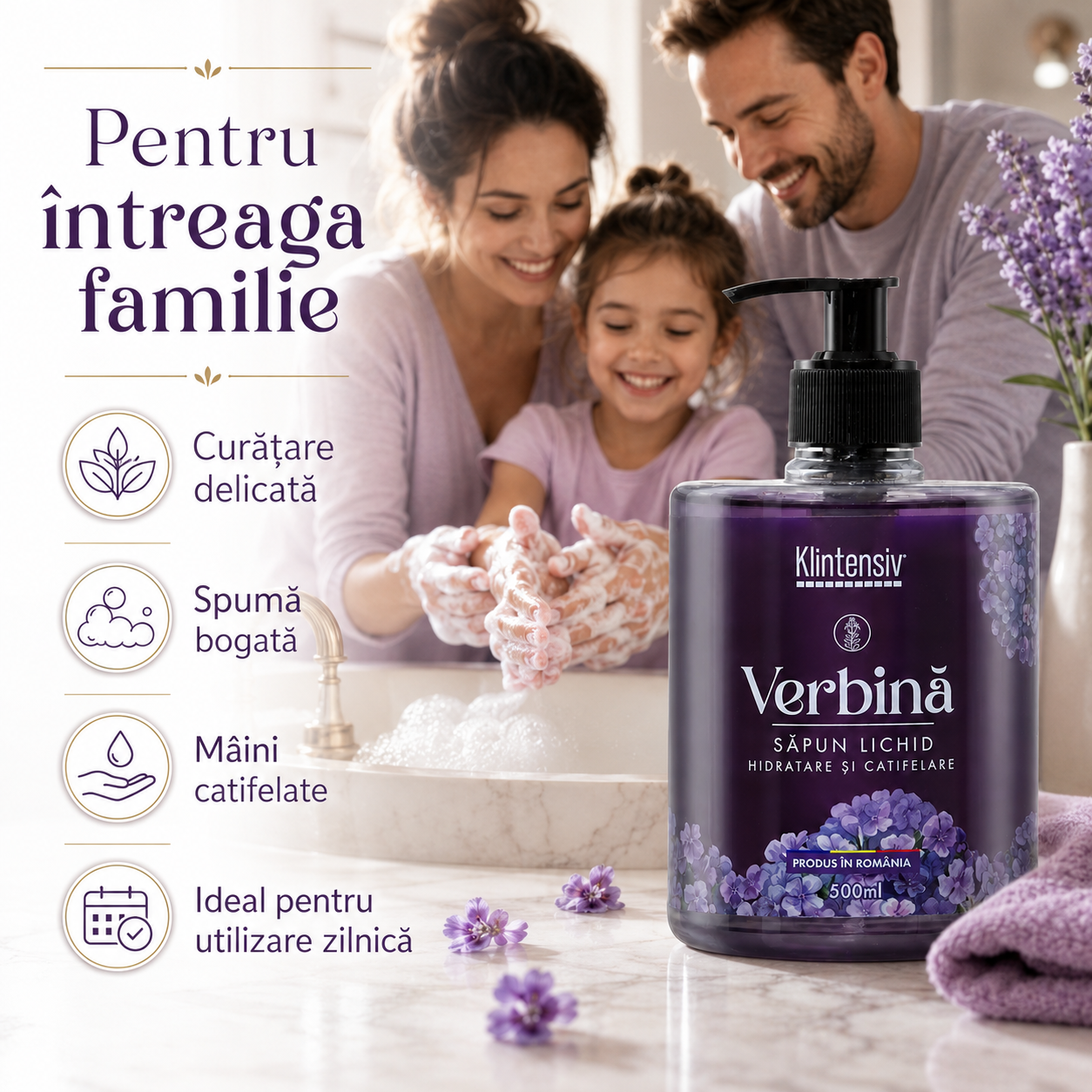 Săpun lichid Klintensiv cu ingrediente biodegradabile spumă fină și efect emolient