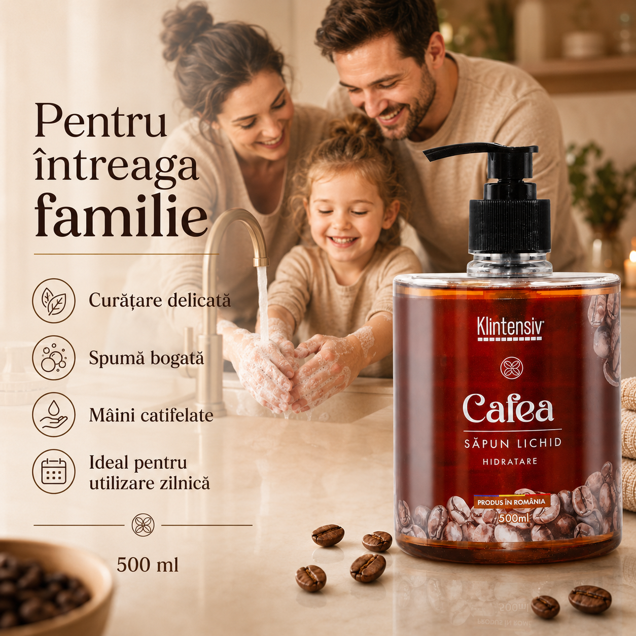 Săpun lichid Klintensiv cu ingrediente biodegradabile spumă fină și efect emolient
