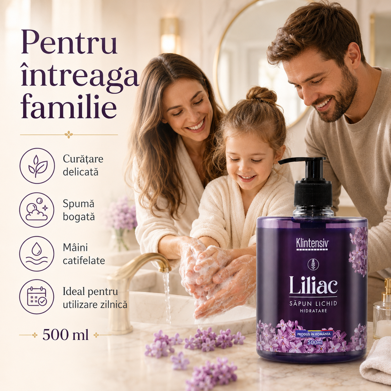 Săpun lichid Klintensiv cu ingrediente biodegradabile spumă fină și efect emolient