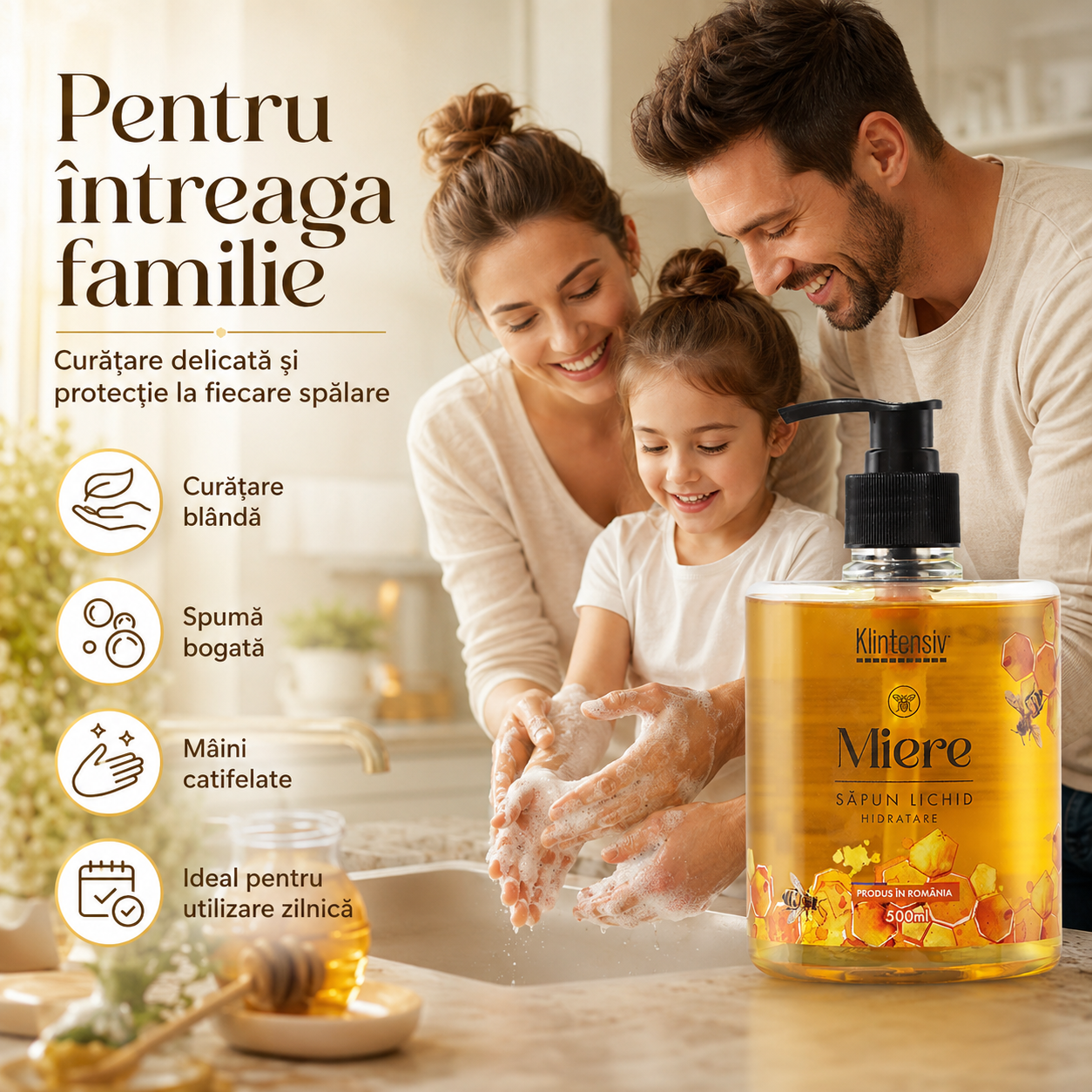 Săpun lichid Klintensiv cu ingrediente biodegradabile spumă fină și efect emolient