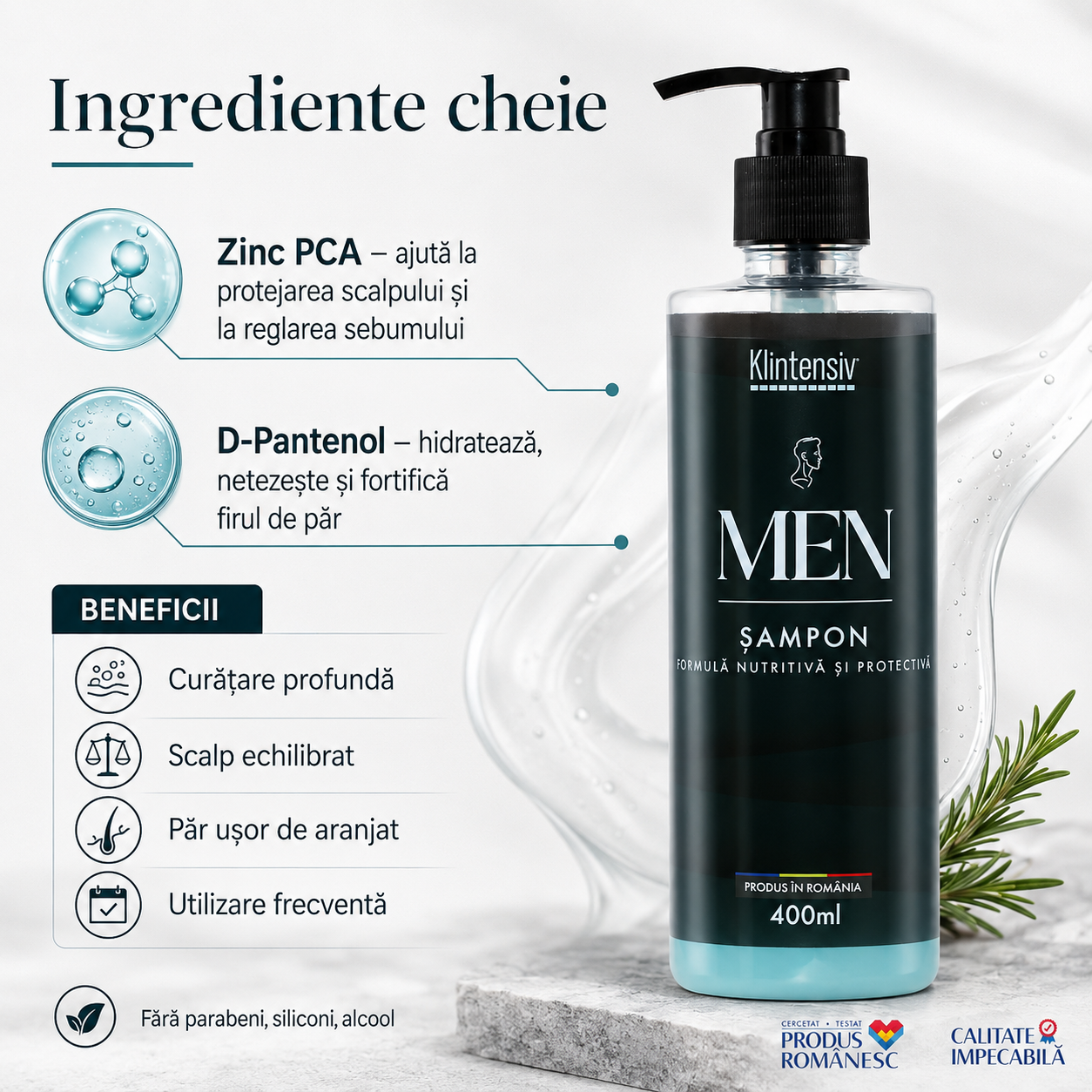 Șampon Klintensiv bărbați cu Zinc PCA pentru echilibru scalp și D-Pantenol pentru fortificare