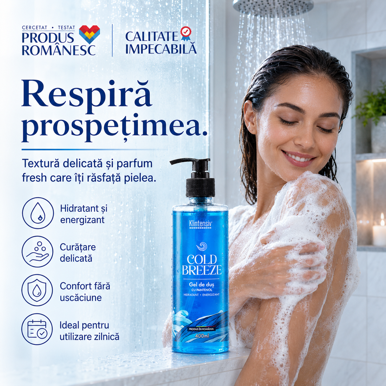 Gel de duș Klintensiv Cold Breeze peste 94 la sută ingrediente biodegradabile și efect emolient