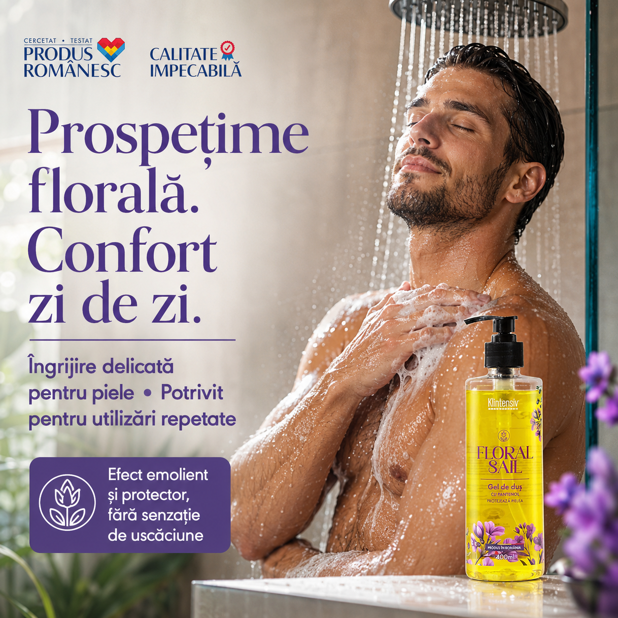 Gel de duș Klintensiv Floral Sail peste 94 la sută ingrediente biodegradabile și efect emolient