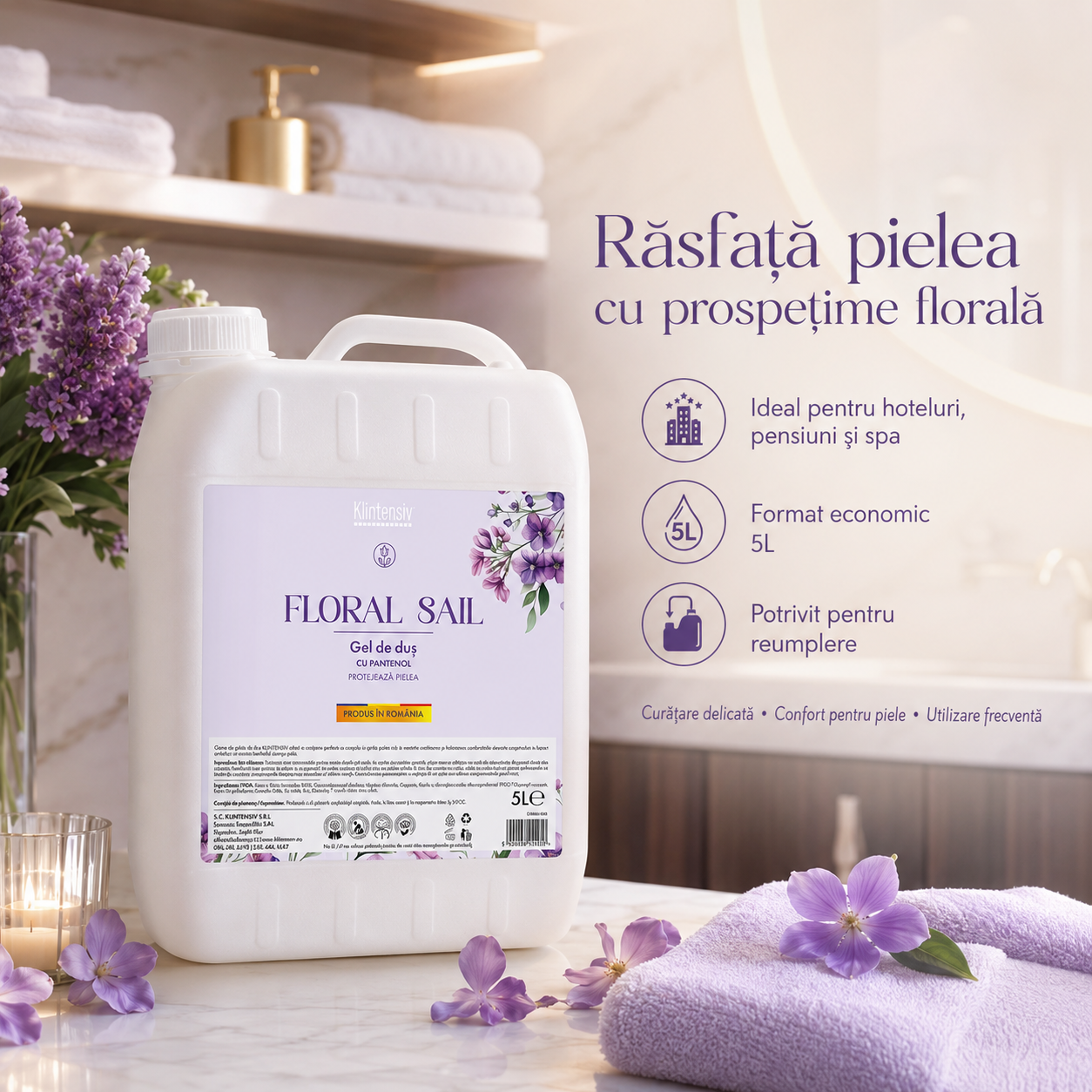 Gel de duș Floral Sail Klintensiv cu parfum floral fresh și spumă fină pentru piele