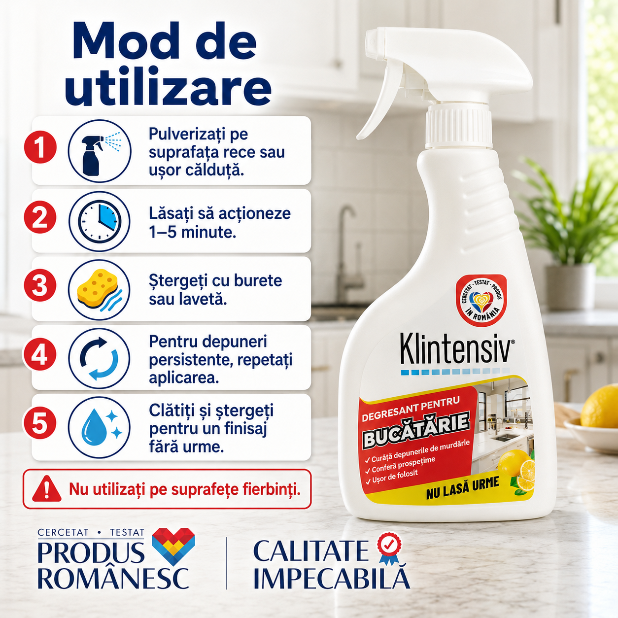 Klintensiv degresant profesional pentru curățare rapidă bucătărie fără urme și reziduuri