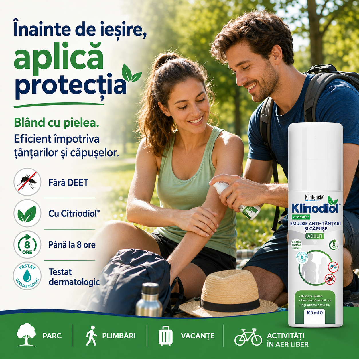 Beneficii Klinodiol repelent adulți fără DEET testat dermatologic protecție p&acirc;nă la 8 ore