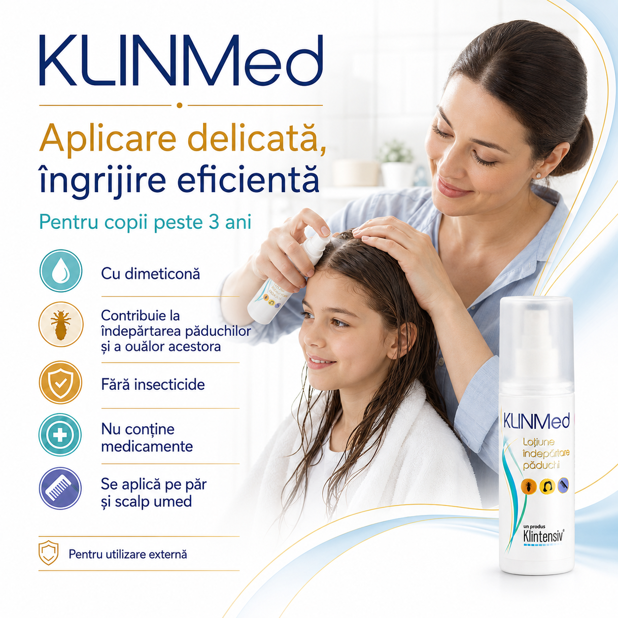 Beneficii KLINMed loțiune antipăduchi cu dimeticonă fără insecticide sau medicamente