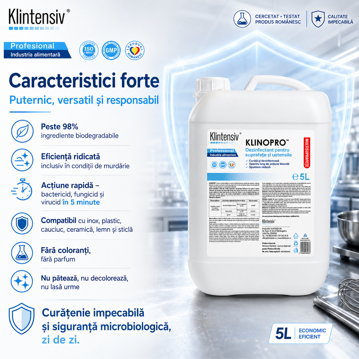 Beneficii Klinopro dezinfectant profesional biodegradabil fără parfum fără coloranți