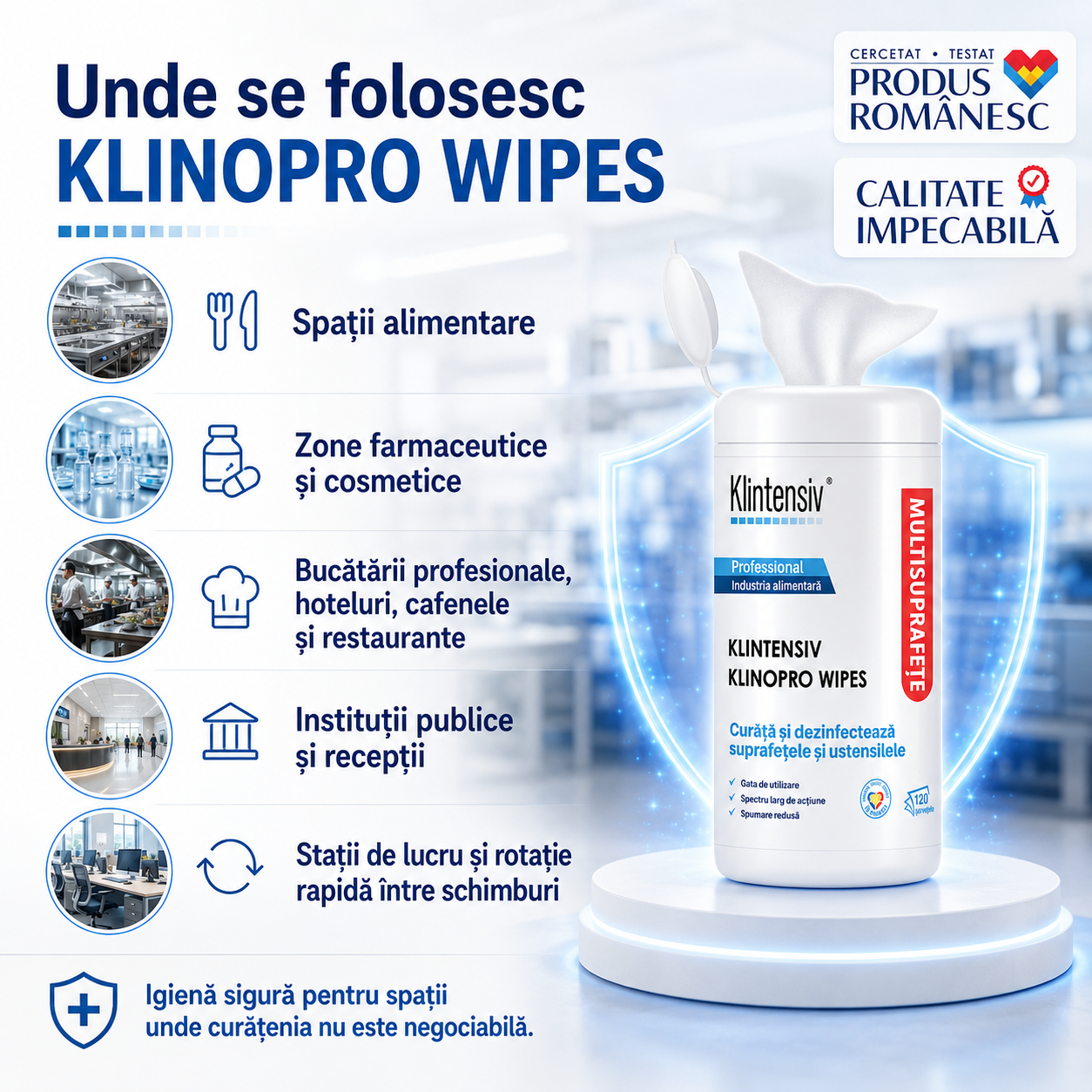 Beneficii Klinopro Wipes șervețele dezinfectante gata de utilizare compatibile cu inox sticlă ceramică