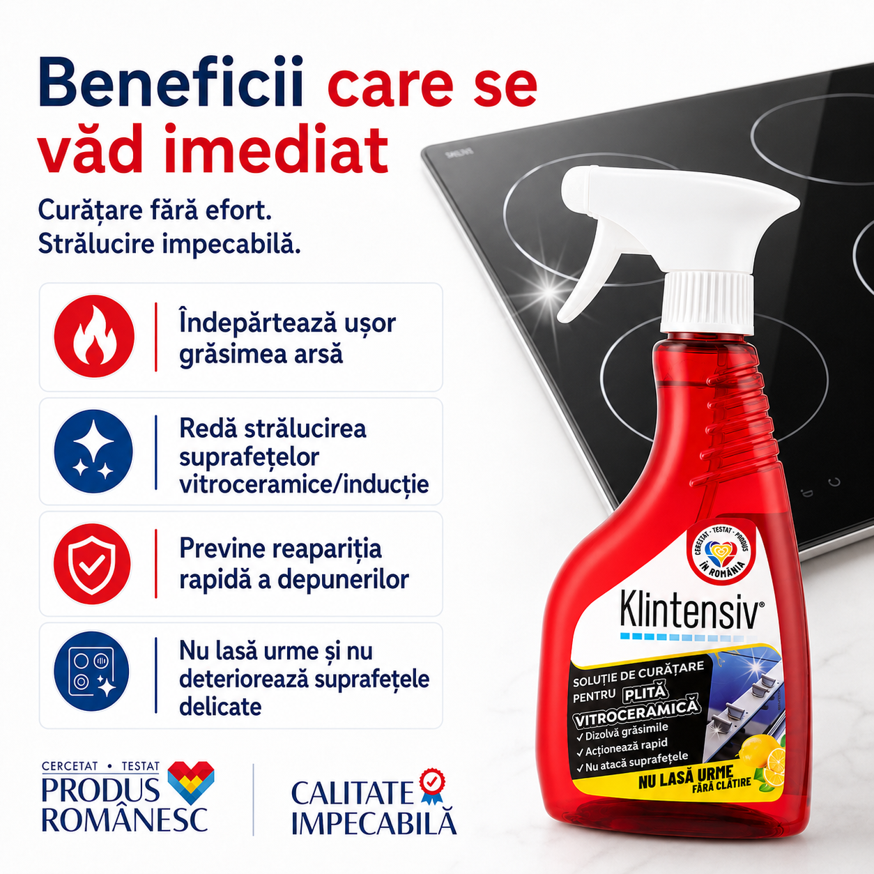Soluție Klintensiv pentru îndepărtarea grăsimii arse de pe plită vitroceramică și inducție