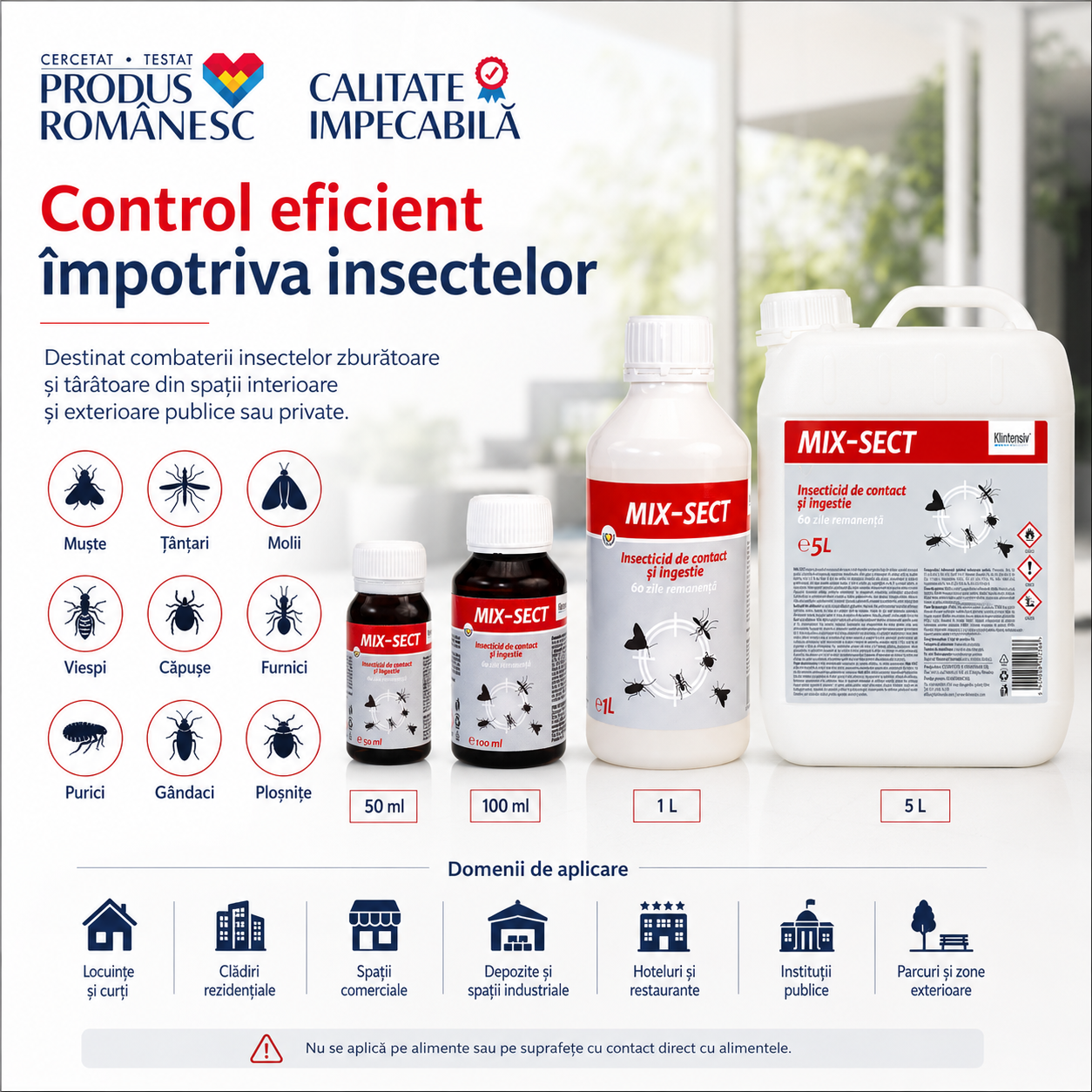 Beneficii MIX-SECT insecticid concentrat aplicare ușoară eficacitate rapidă interior exterior