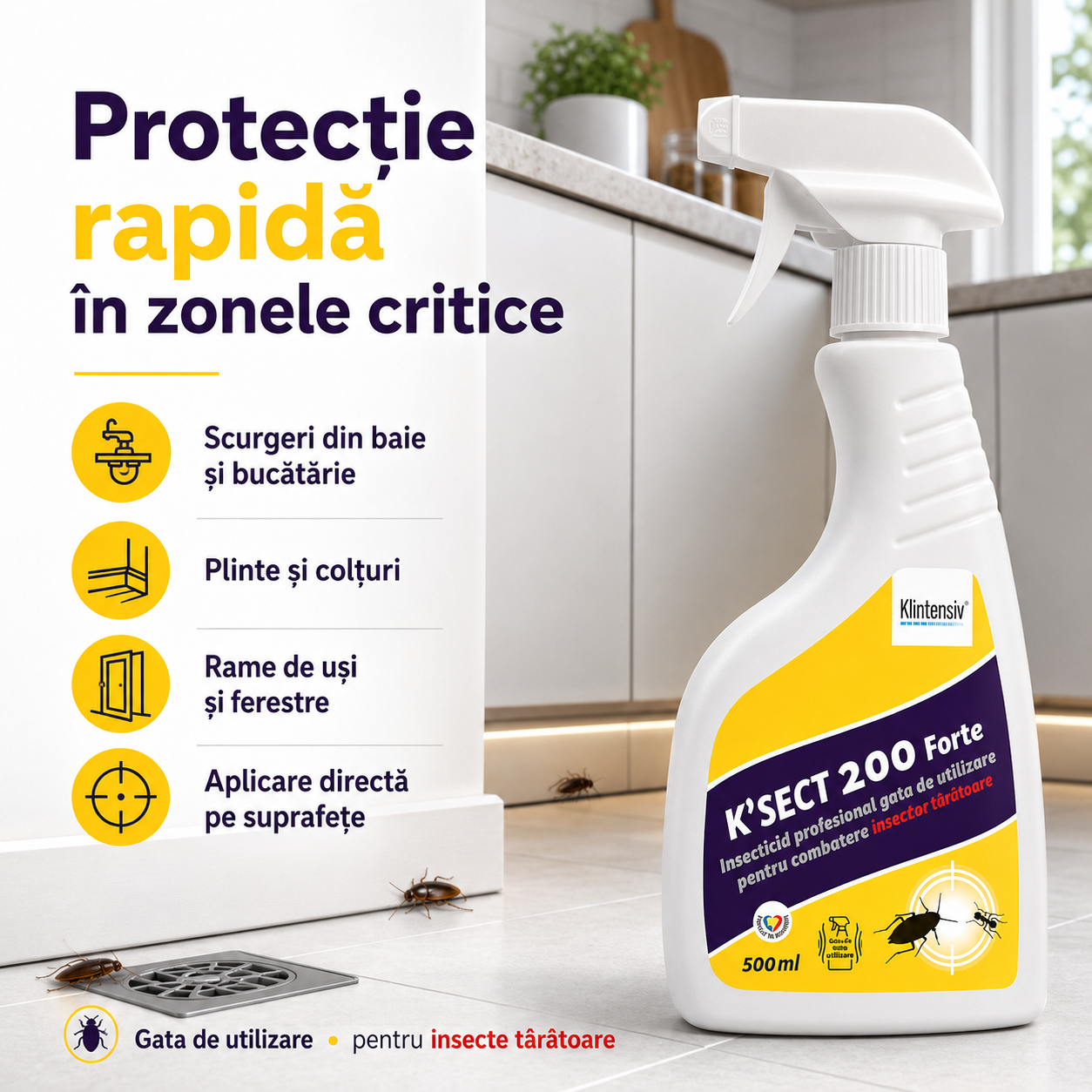 Beneficii K-Sect 200 Forte insecticid gata de utilizare pentru insecte t&acirc;r&acirc;toare