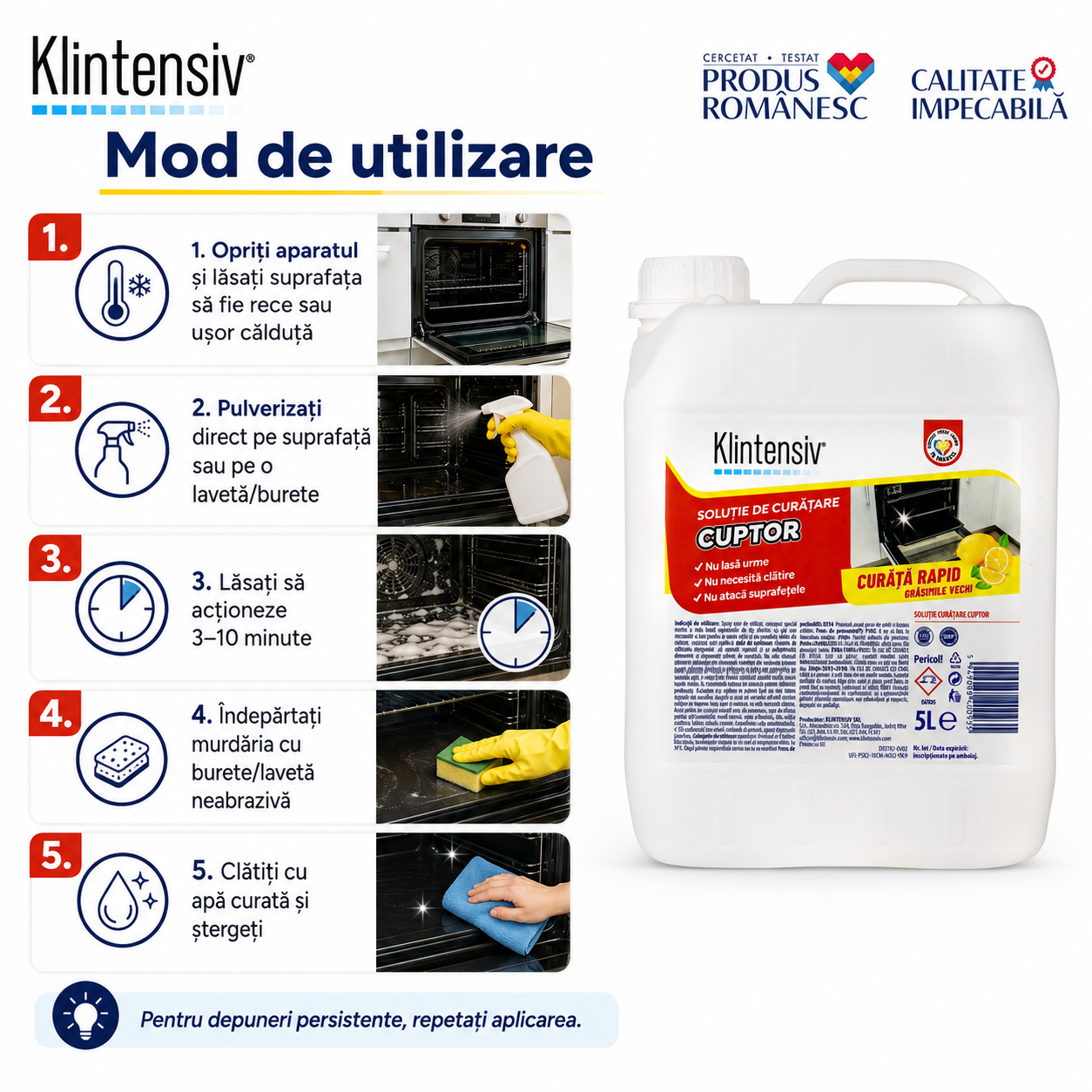Soluție Klintensiv pentru cuptoare electrice pe gaz microunde plite tăvi și grătare