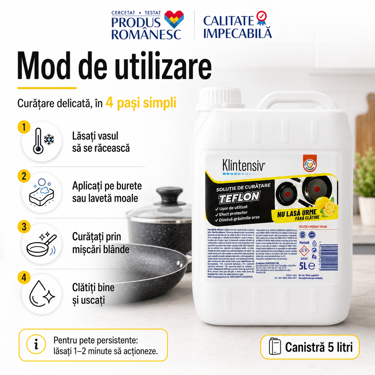 Klintensiv curățare delicată pentru tigăi cratițe oale tăvi și capace antiaderente