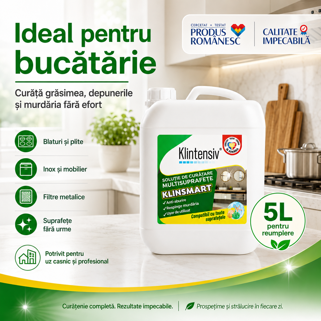 Klintensiv KlinSmart curățare rapidă baie bucătărie suprafețe vitrate inox și ceramică