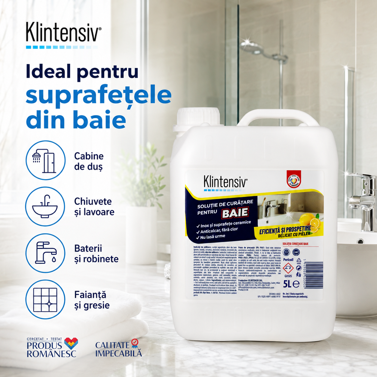 Klintensiv curățare baie pentru gresie faianță ceramică sticlă tratată și inox