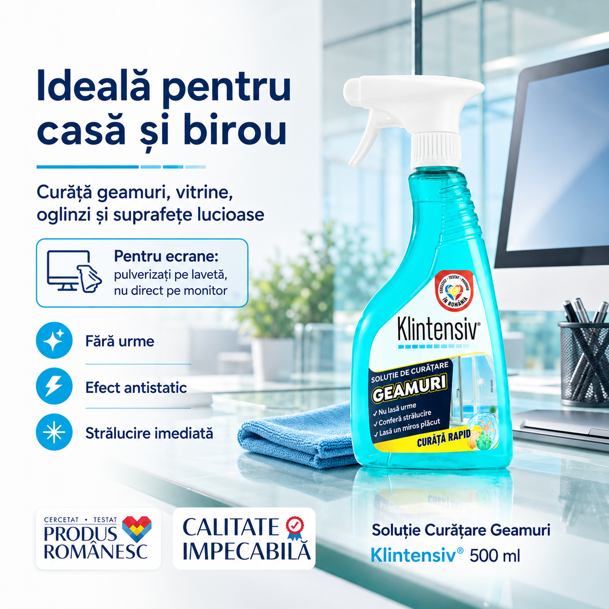 Klintensiv curățare geamuri pentru locuințe birouri vitrine magazine și spații comerciale