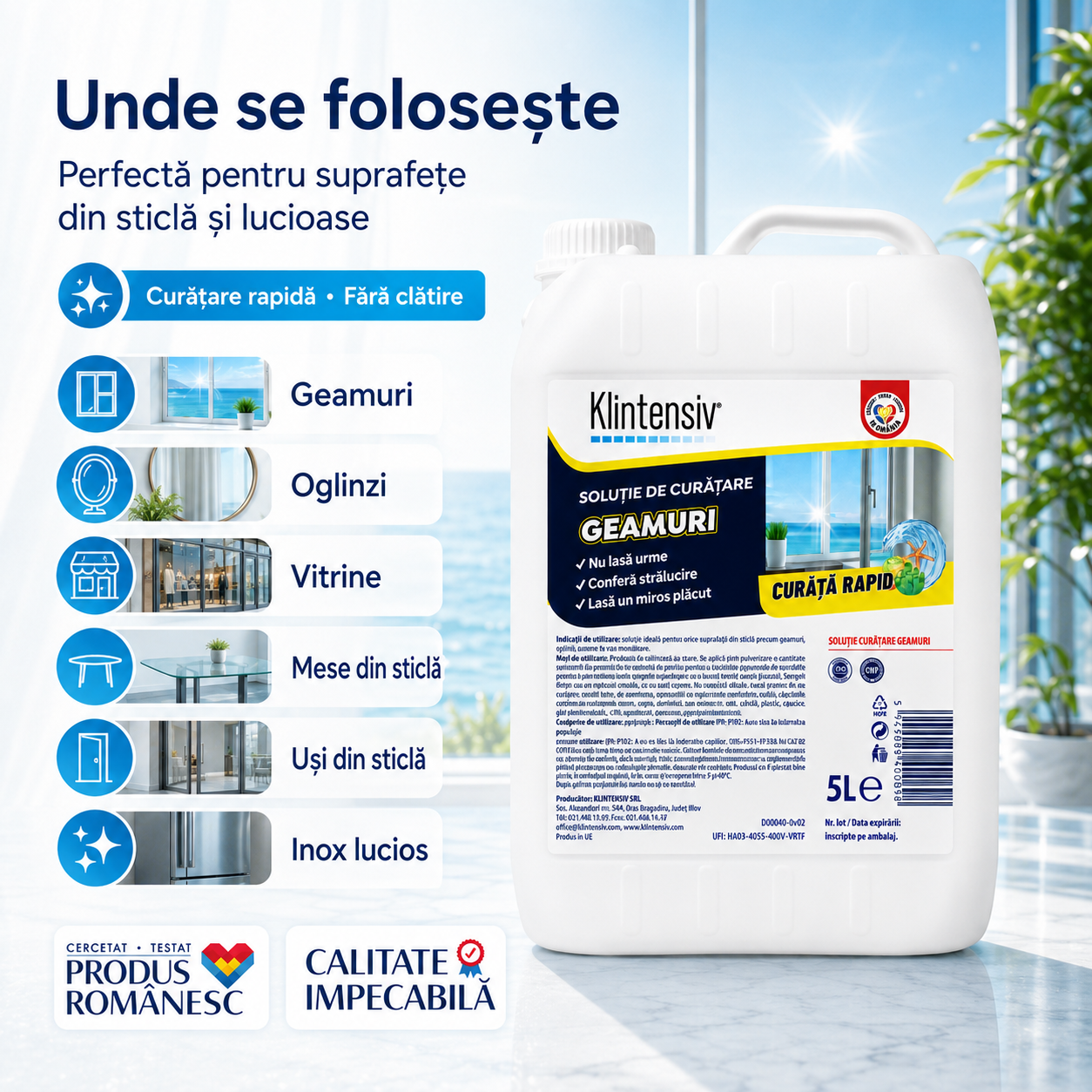 Klintensiv curățare geamuri pentru locuințe birouri vitrine magazine și spații comerciale