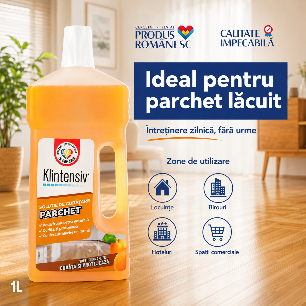 Klintensiv soluție curățare parchet pentru locuințe birouri spații comerciale și hoteluri
