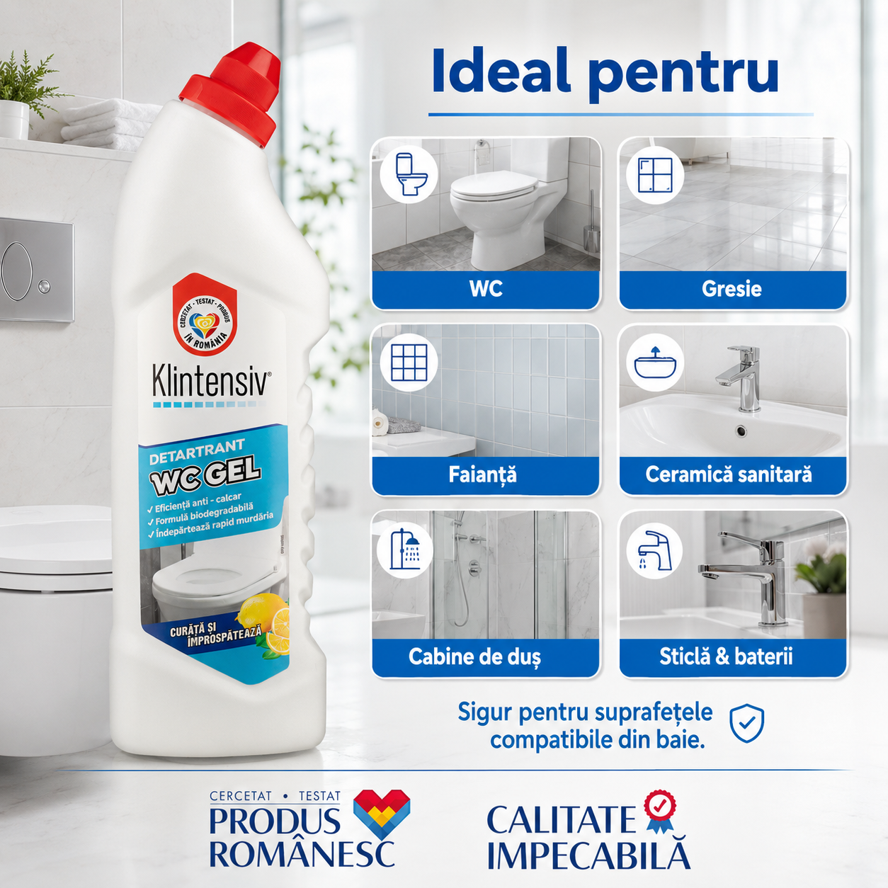 Gel detartrant Klintensiv pentru gresie faianță ceramică sticlă duș și inox rezistent