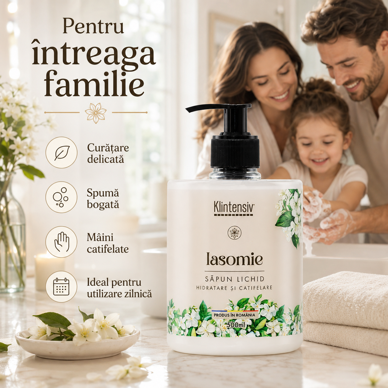 Săpun lichid Klintensiv cu ingrediente biodegradabile spumă fină și efect emolient