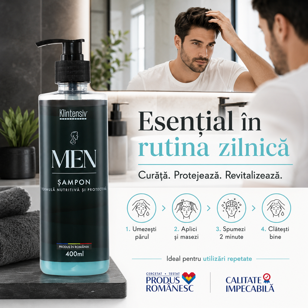 Ingrediente cheie șampon pentru bărbați Klintensiv Zinc PCA și D-Pantenol