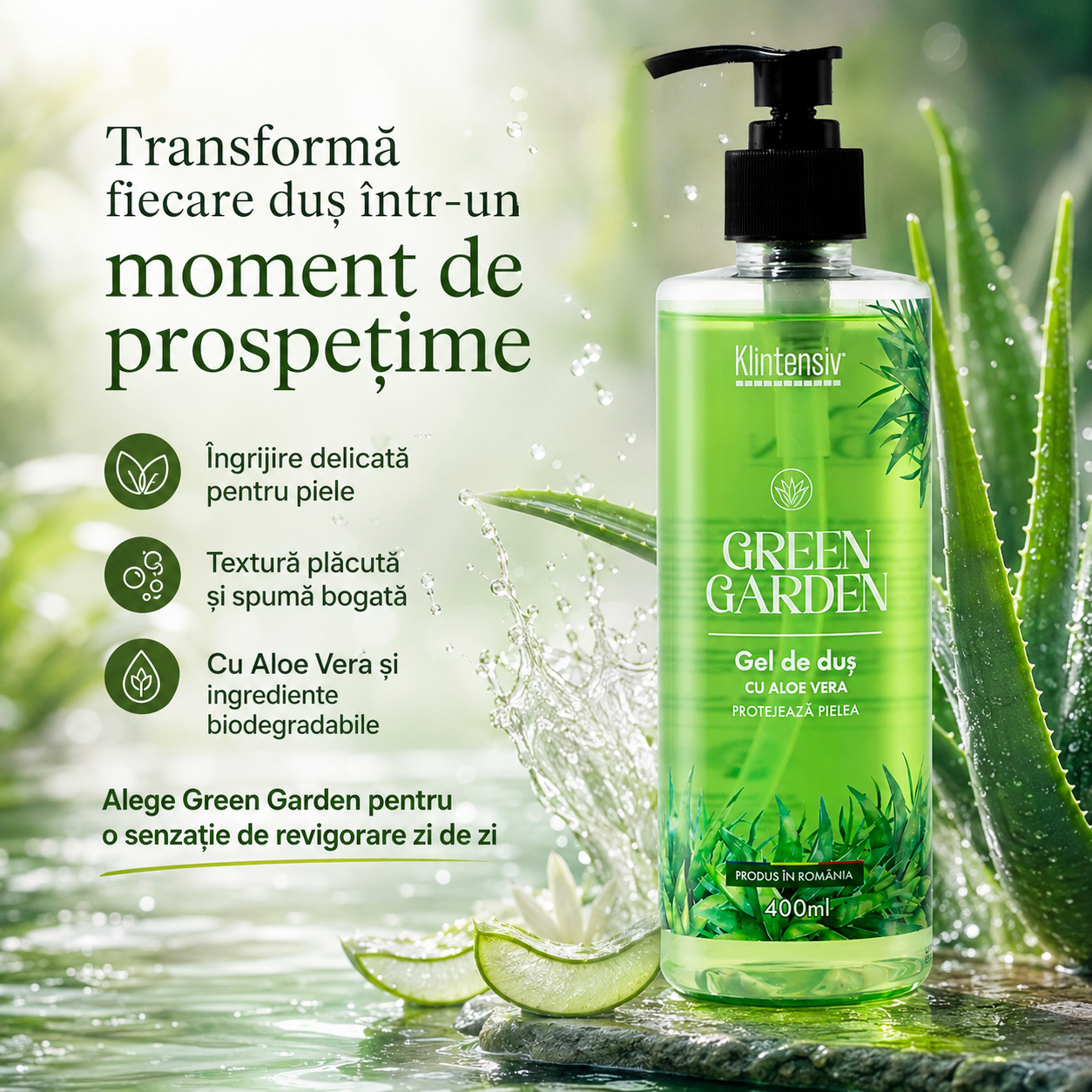 Ingrediente gel de duș Klintensiv Aloe Vera D-Panthenol Zinc PCA glicerină și acid lactic