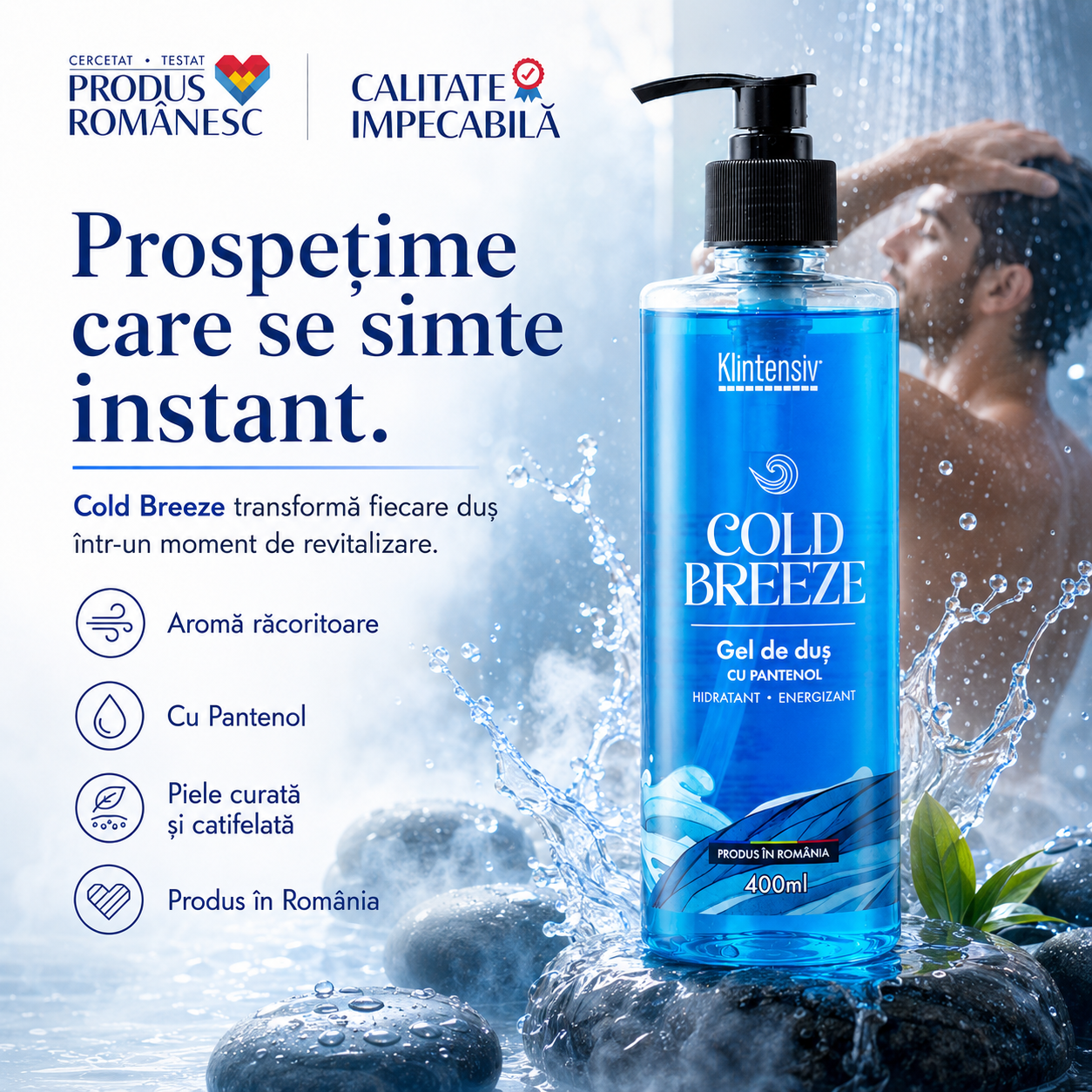 Ingrediente gel de duș Klintensiv Cold Breeze D-Panthenol glicerină Zinc PCA și acid lactic