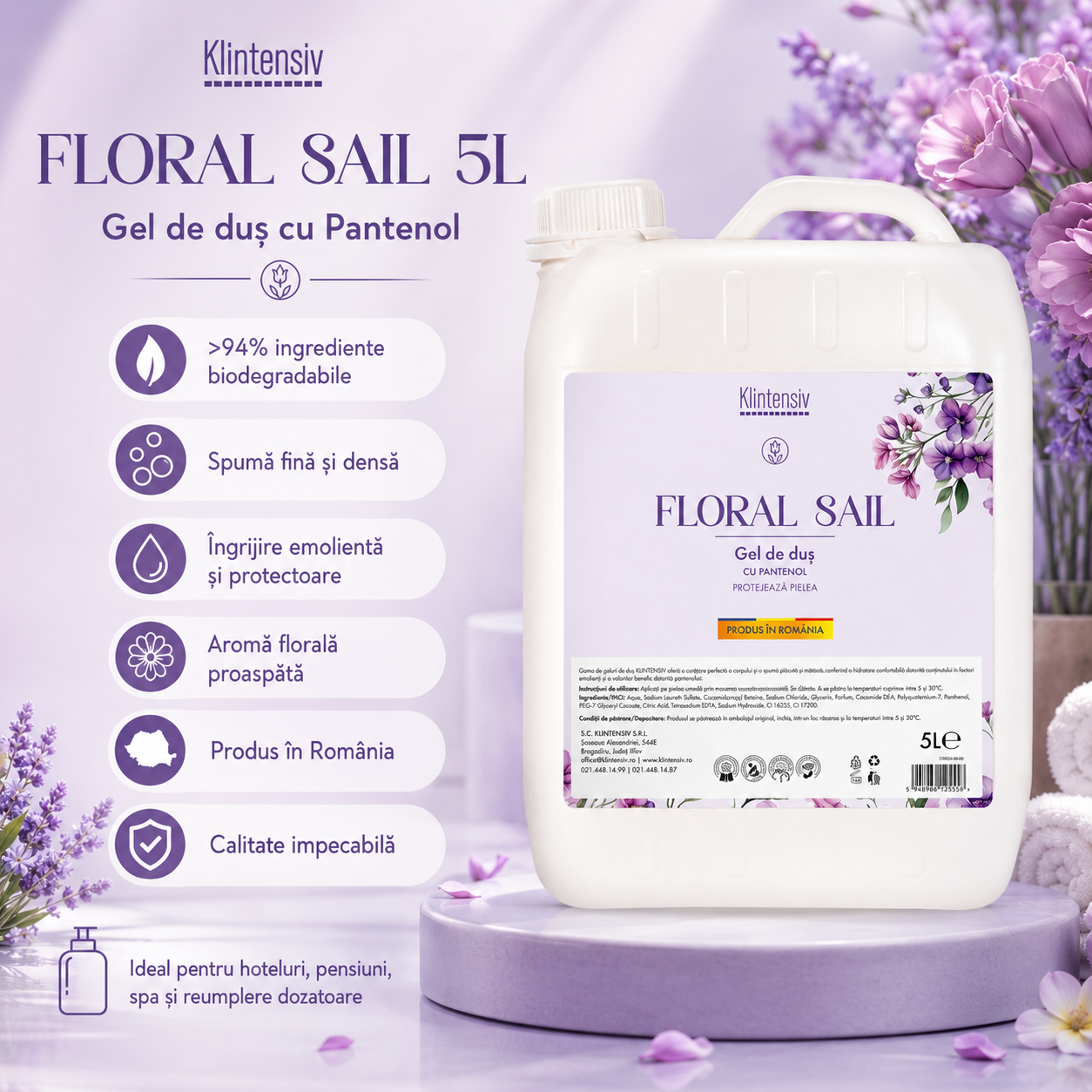 Gel de duș Klintensiv Floral Sail peste 94 la sută ingrediente biodegradabile și efect emolient