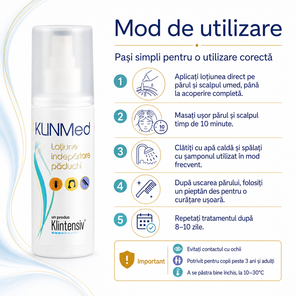 KLINMed produs antipăduchi pentru copii peste 3 ani și adulți