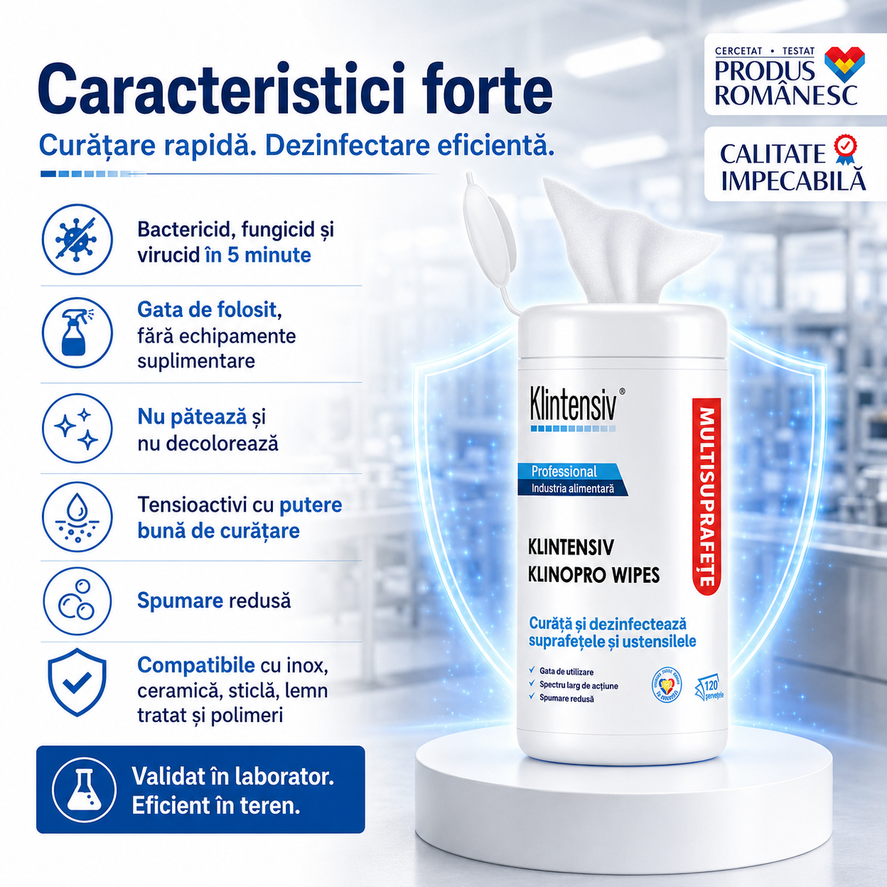 Klinopro Wipes pentru HoReCa farmaceutic alimentar cosmetic și instituții publice