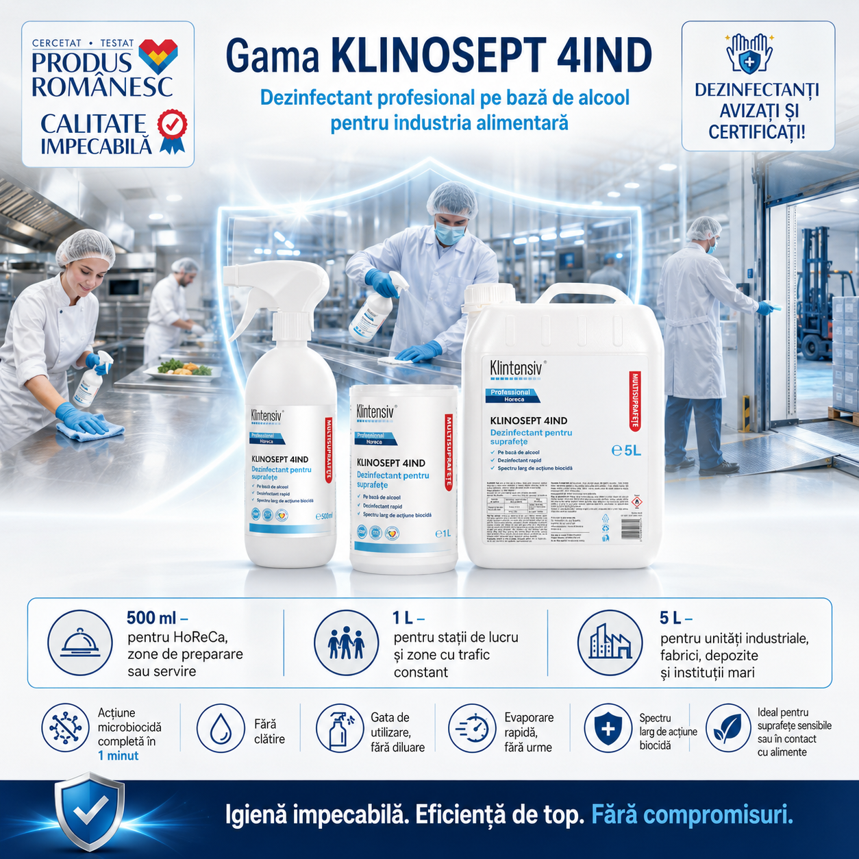 Klinosept 4Ind pentru industria alimentară HoReCa catering și centre logistice