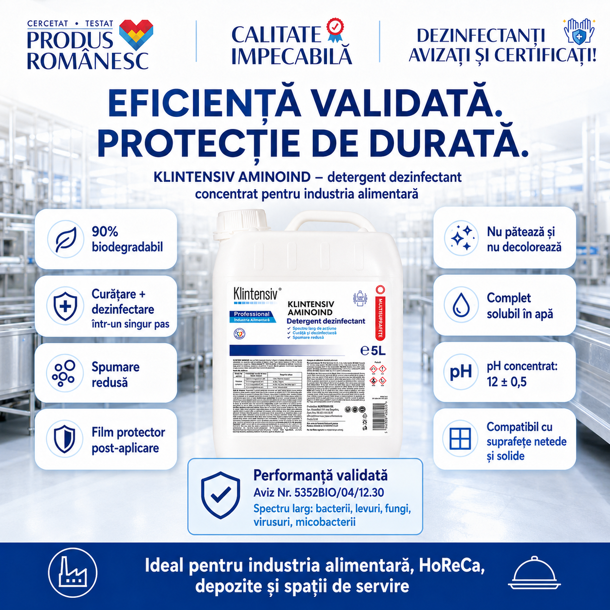 Klintensiv Aminoind pentru linii de procesare camere frigorifice ustensile și mașini de spălat veselă