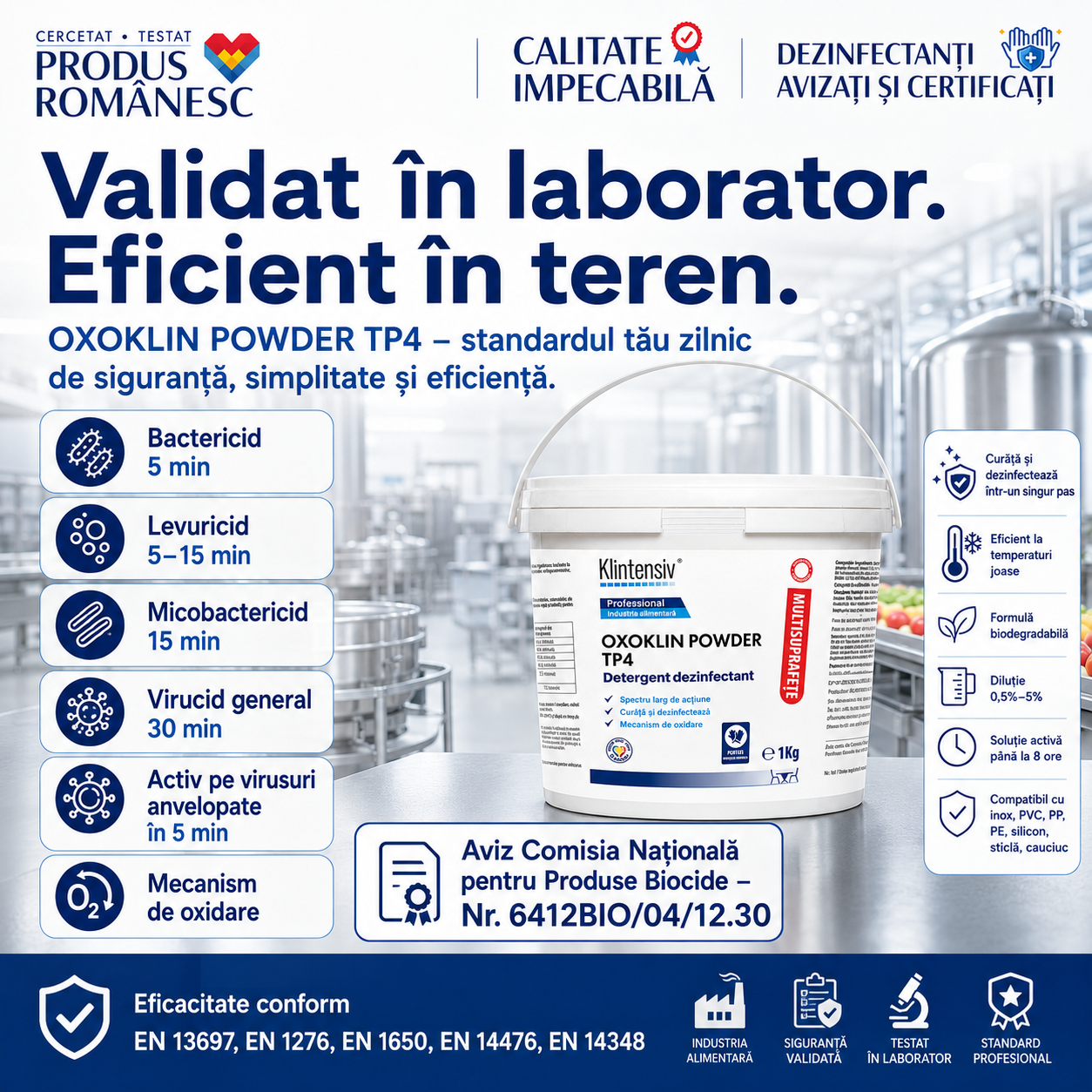 Oxoklin Powder pentru echipamente recipiente linii de ambalare depozitare transport și servire alimente
