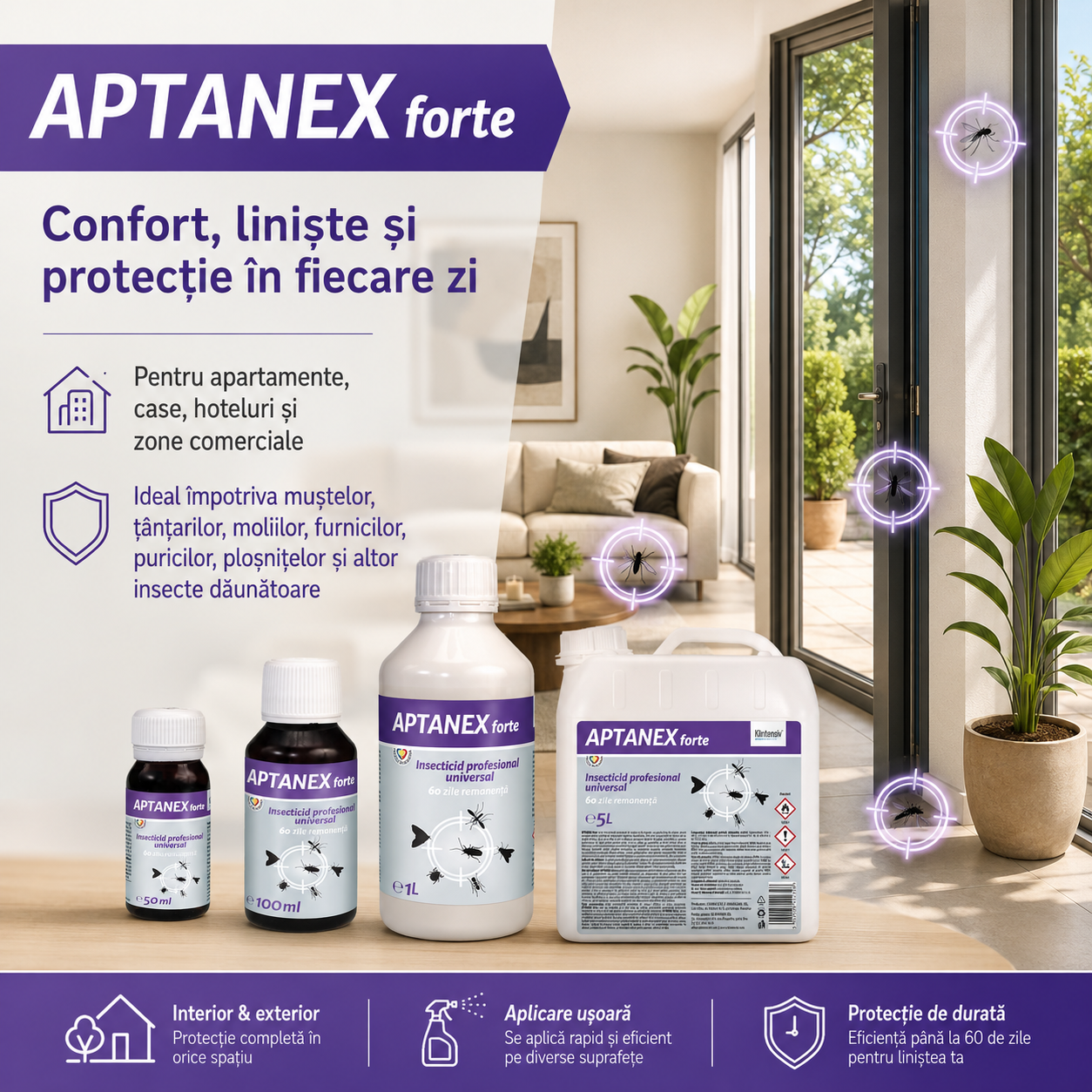 APTANEX pentru combaterea insectelor &icirc;n apartamente hoteluri pensiuni și spații comerciale
