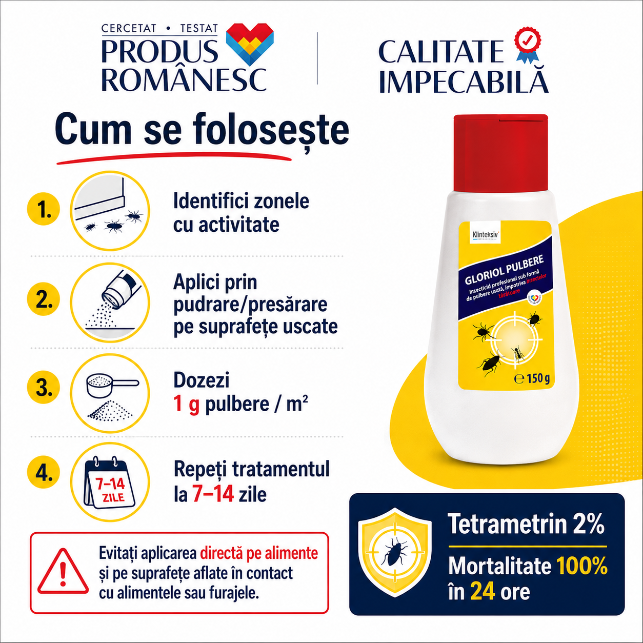 GLORIOL pulbere insecticidă pentru interior exterior canalizare țevi pavele și spații tehnice
