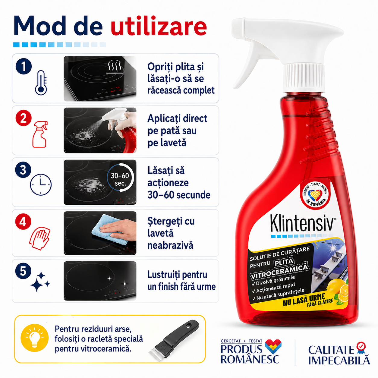 Curățare plită cu inducție Klintensiv pentru sticlă ceramică suprafețe lucioase și termorezistente