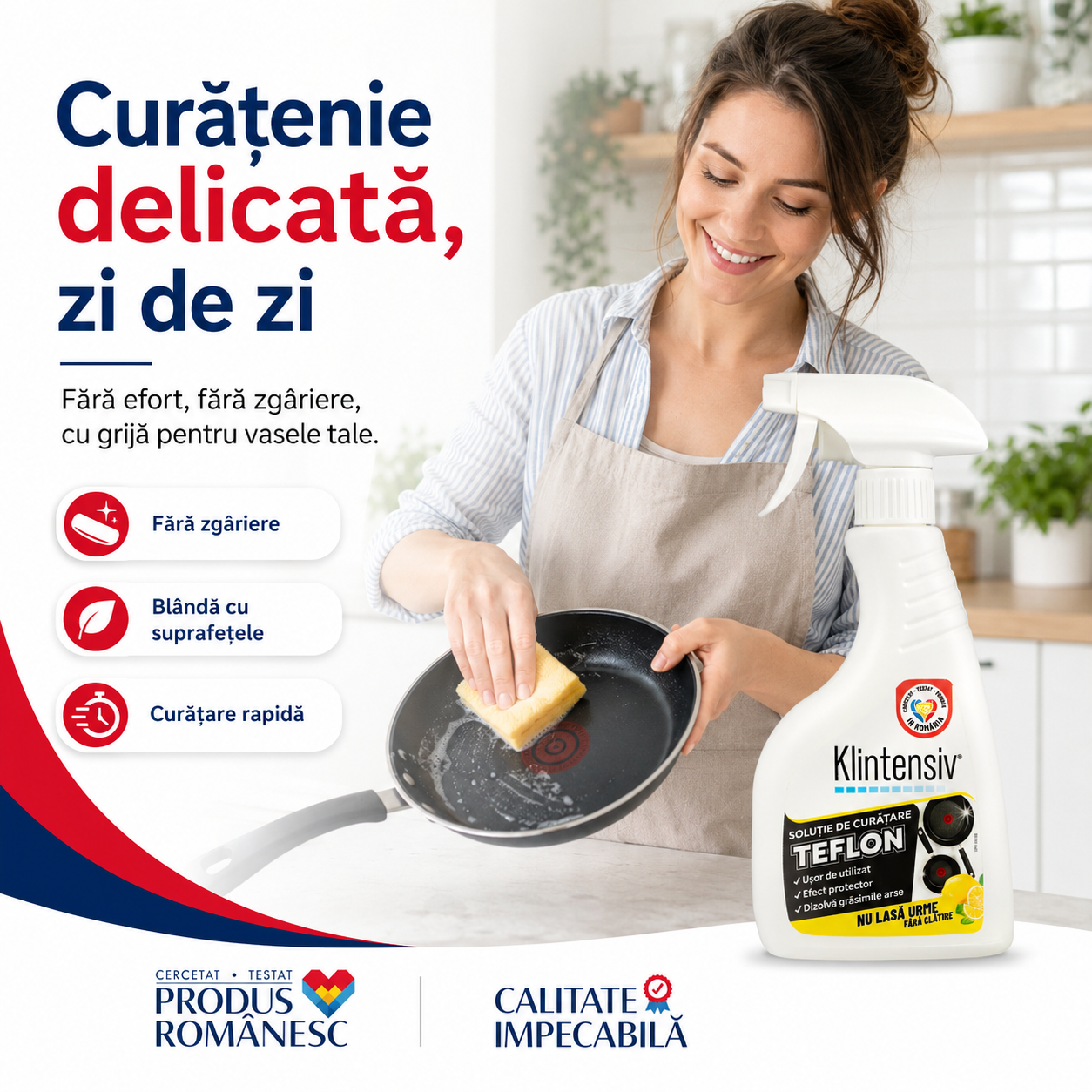 Instrucțiuni utilizare soluție curățare teflon Klintensiv aplicare clătire și uscare