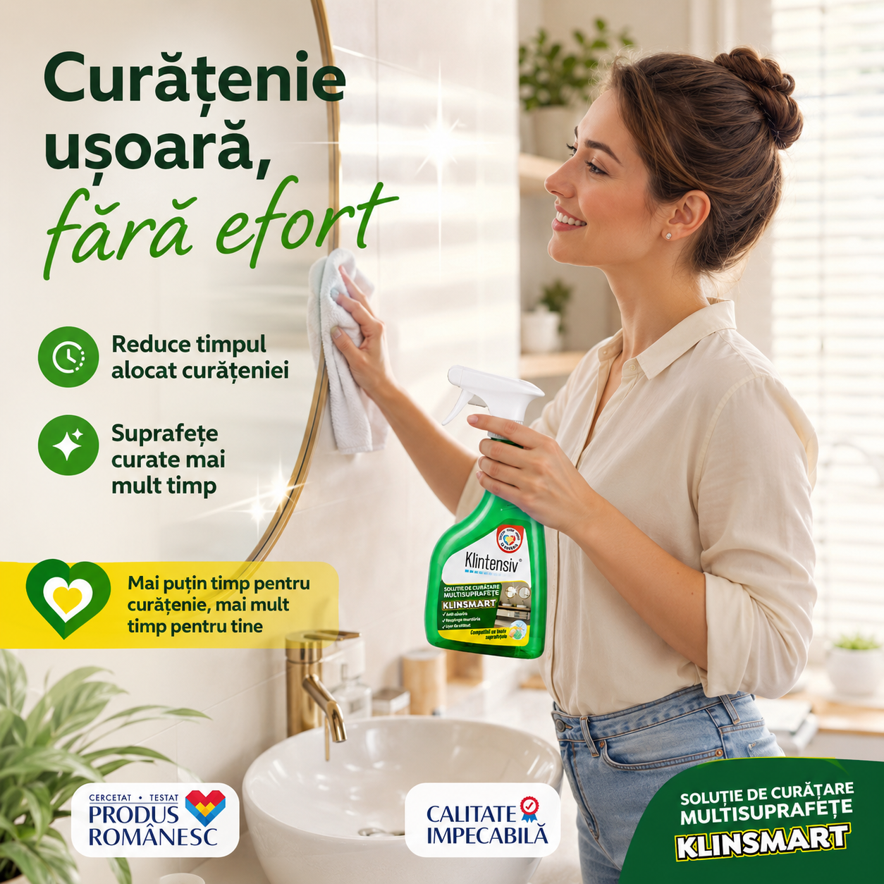 KlinSmart soluție cu efect remanent pentru reducerea depunerilor de calcar grăsime și săpun