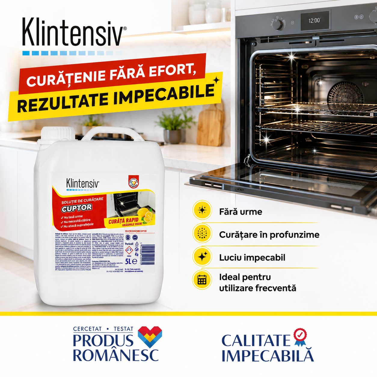Curățare cuptor Klintensiv instrucțiuni aplicare degresare clătire și finisaj fără urme