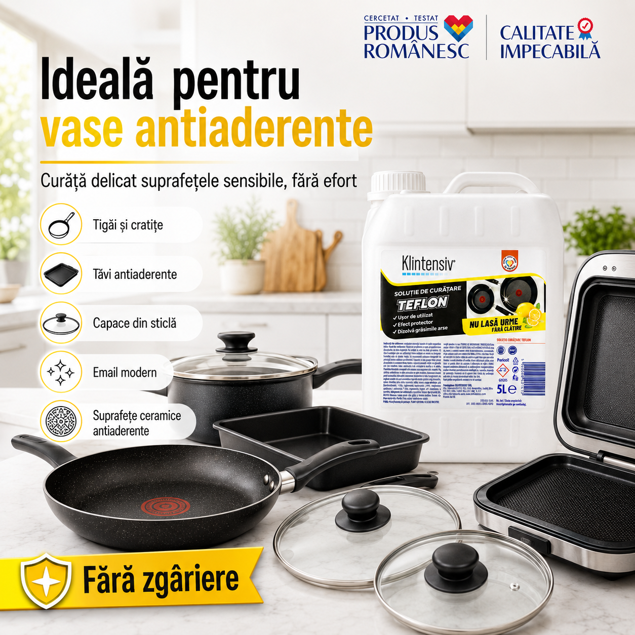 Instrucțiuni utilizare soluție curățare teflon Klintensiv aplicare clătire și uscare