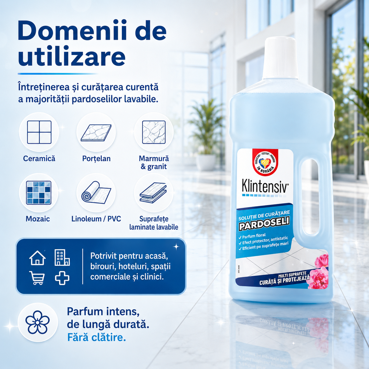 Detergent pardoseli Klintensiv pentru locuințe birouri hoteluri clinici și spații comerciale